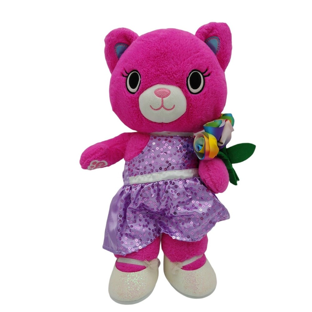 Build-A-Bear Kabu Catlynn Pink Kitty 16" Plush Sequin Dress Shoes Roses Set